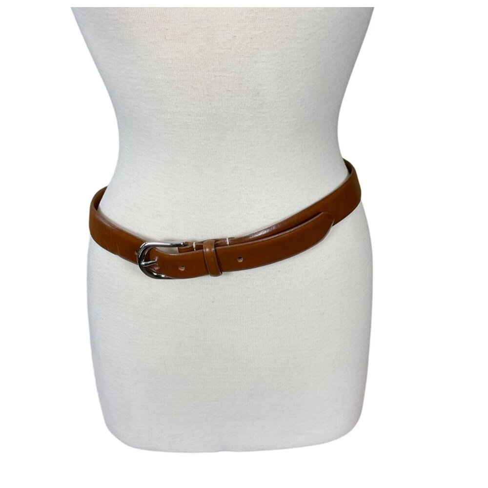 J.Crew Brown Genuine Italian Leather Silvertone Buckle Belt Size 34 - Picture 2 of 5